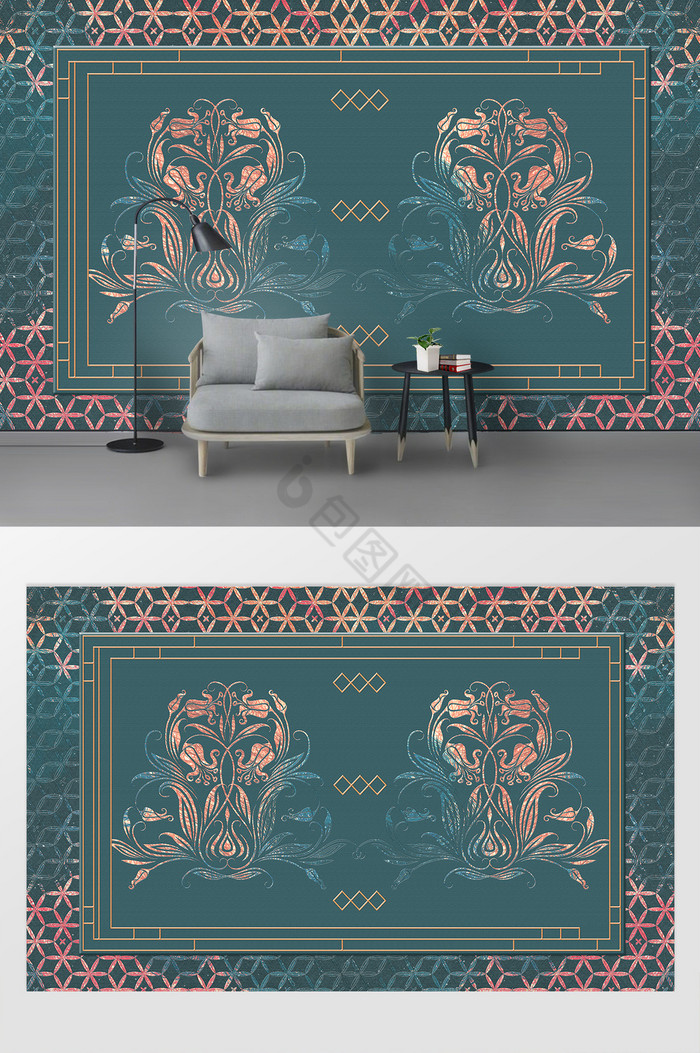 北欧抽象花卉花纹客厅卧室背景墙图片