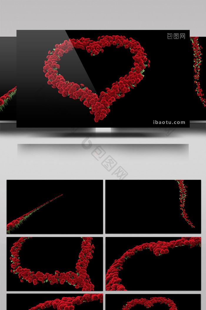 心形玫瑰花动画带通道阴影特效元素素材视频