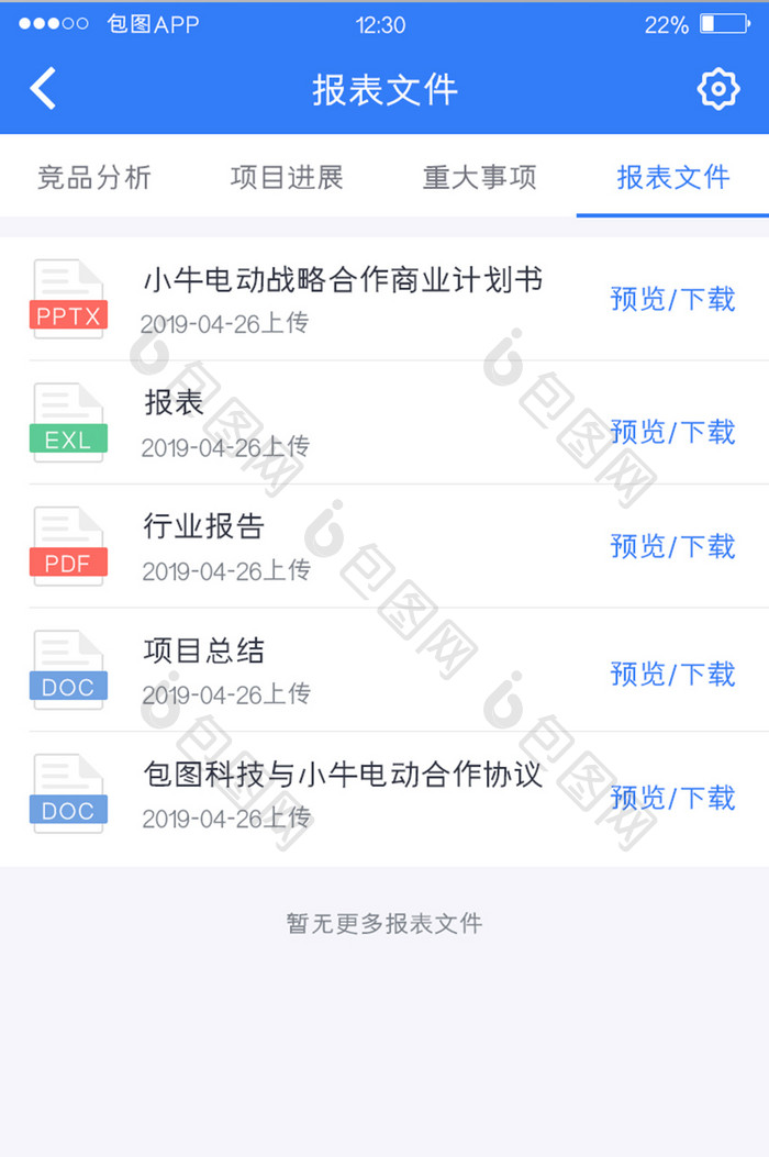 蓝色全套投融资APP报表文件UI移动界面