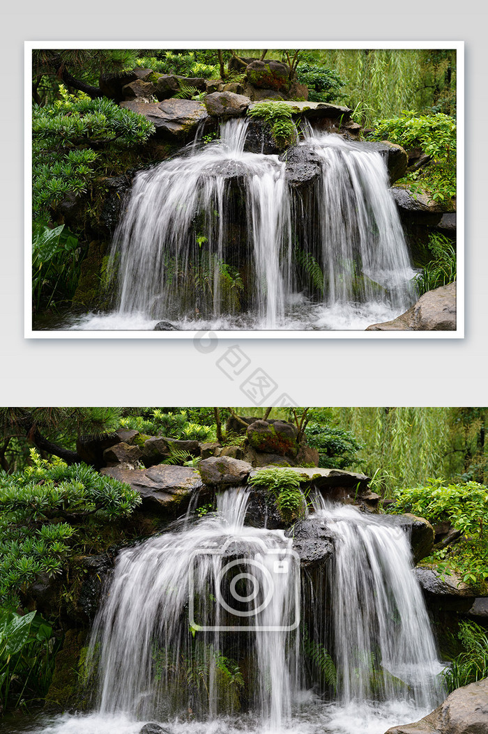 绿水青山瀑布流水摄影图