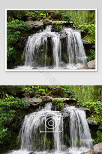绿水青山瀑布流水摄影图图片