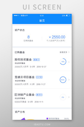 蓝色全套投融资APPLP首页移动界面