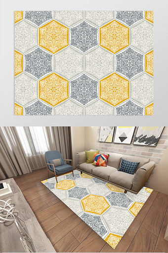北欧时尚几何花纹客厅卧室地毯图案图片