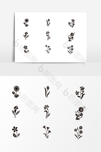 黑色花朵植物设计素材图片