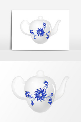 青花瓷茶壶插画