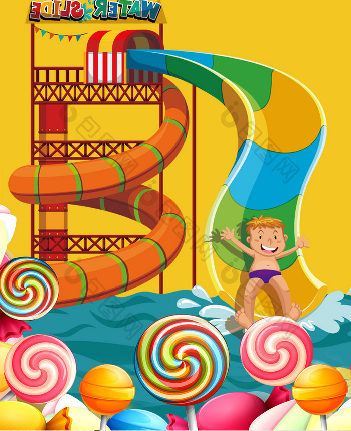 黄色色彩游乐园水世界滑梯棒棒糖六一儿童节