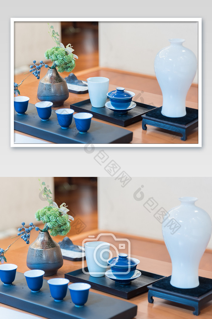 清新淡雅新中式茶杯特写摄影图