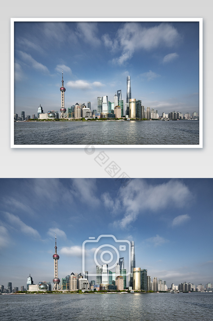 蓝色大气的上海外滩陆家嘴城市风光摄影图片