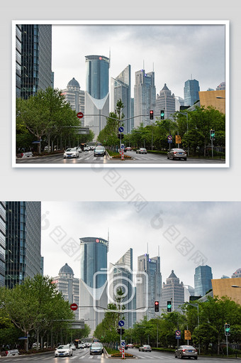 蓝色大气的上海陆家嘴金融中心城市摄影图图片