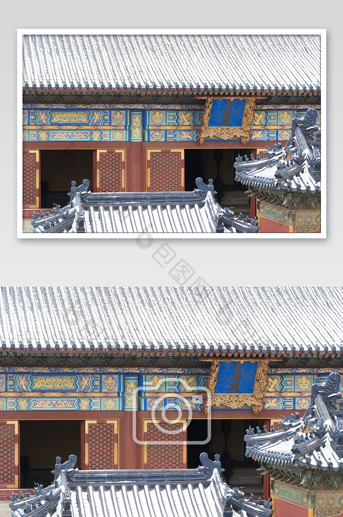 雪后的天坛皇乾殿局部细节摄影图