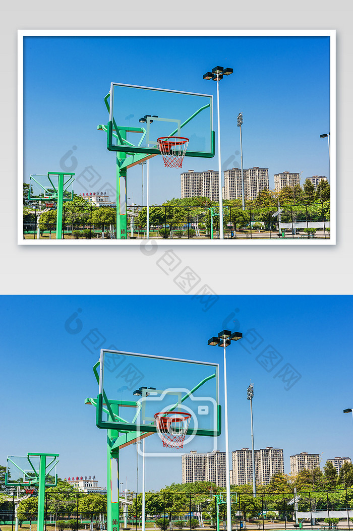 室外球场篮球架近景摄影图片
