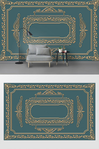 欧式轻奢浮雕金色花纹客厅背景墙图片