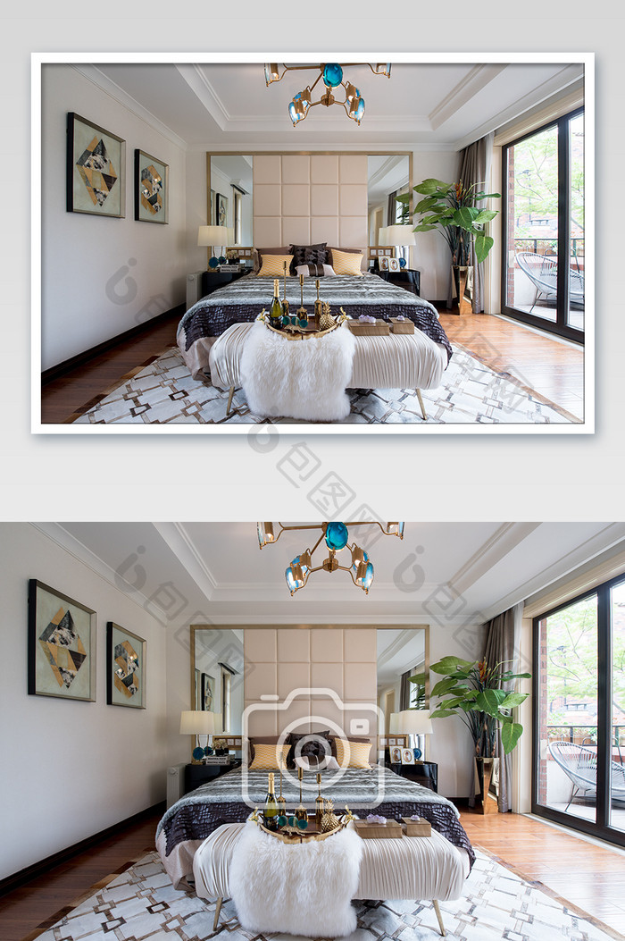 时尚大气的美式家居卧室摄影图