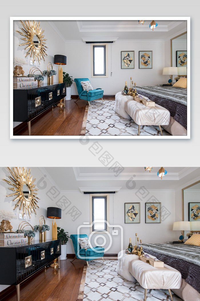 轻奢时尚的美式卧室家居摄影图