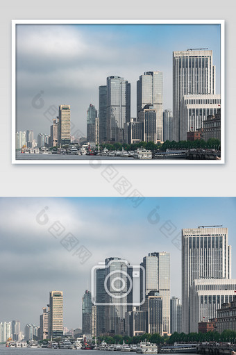 蓝色大气的上海外滩城市建筑群摄影图图片