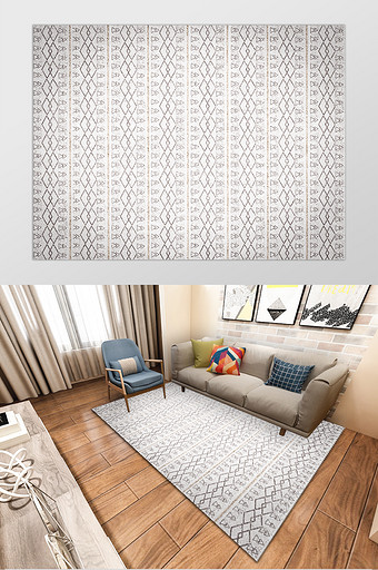 摩洛哥风格白色印花图案地毯图片