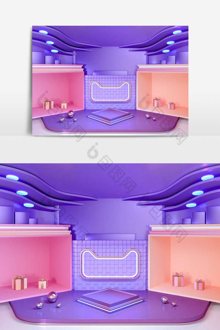C4D紫色梦幻天猫电商场景模型（OC渲染