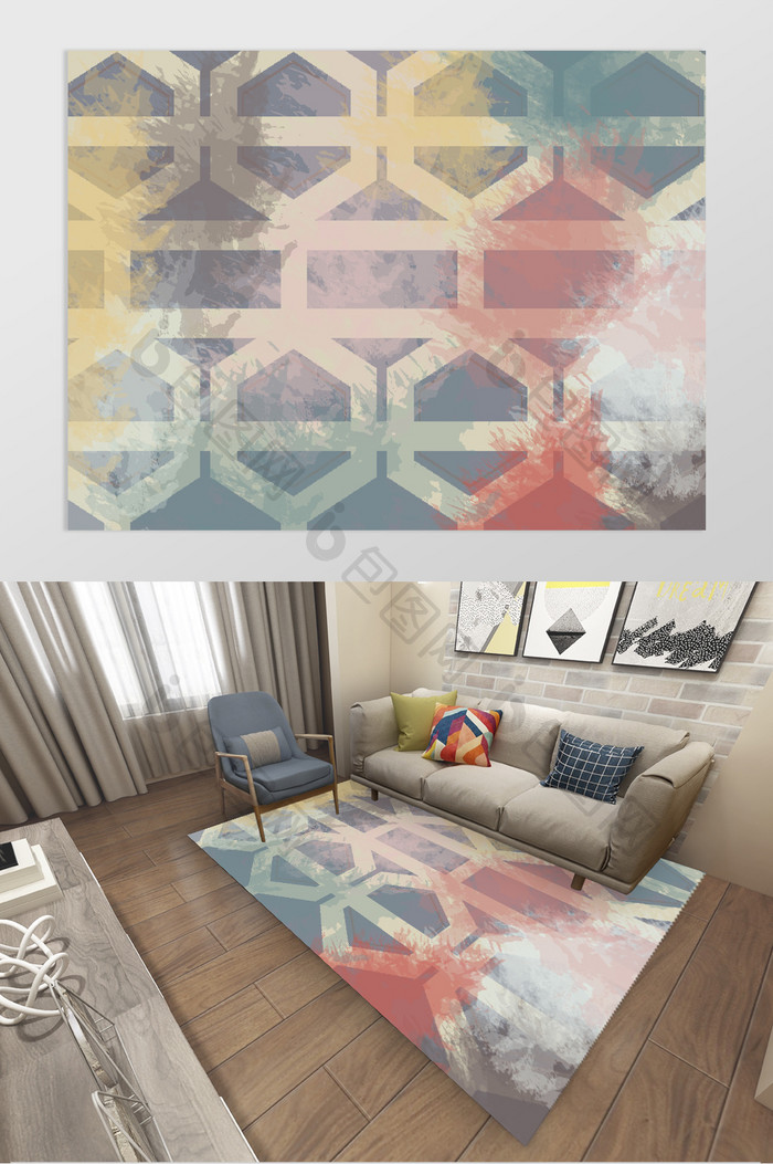 现代简约北欧水墨彩色地垫地毯图案