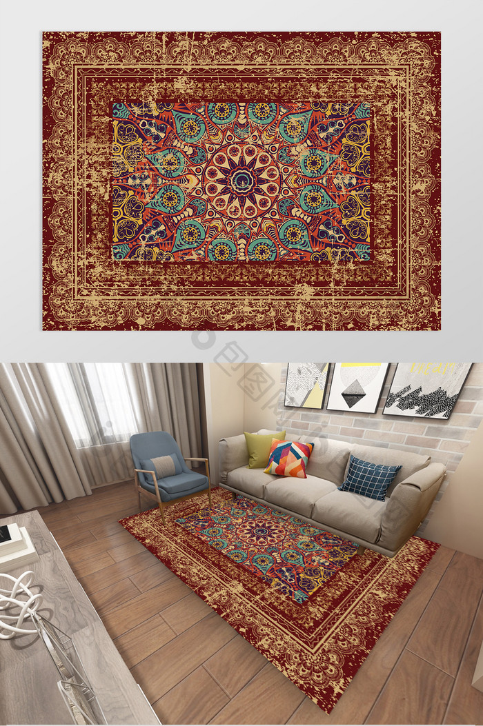 古典简欧美式复古花纹客厅地毯图案