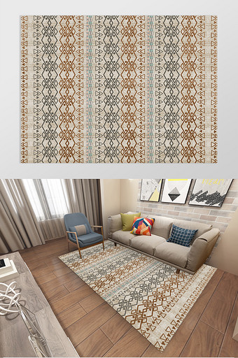 北欧摩洛哥风格几何线条客厅地毯图案图片