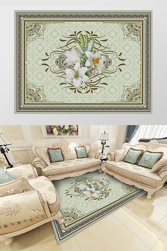 欧式古典田园风格花纹客厅卧室地毯图案图片