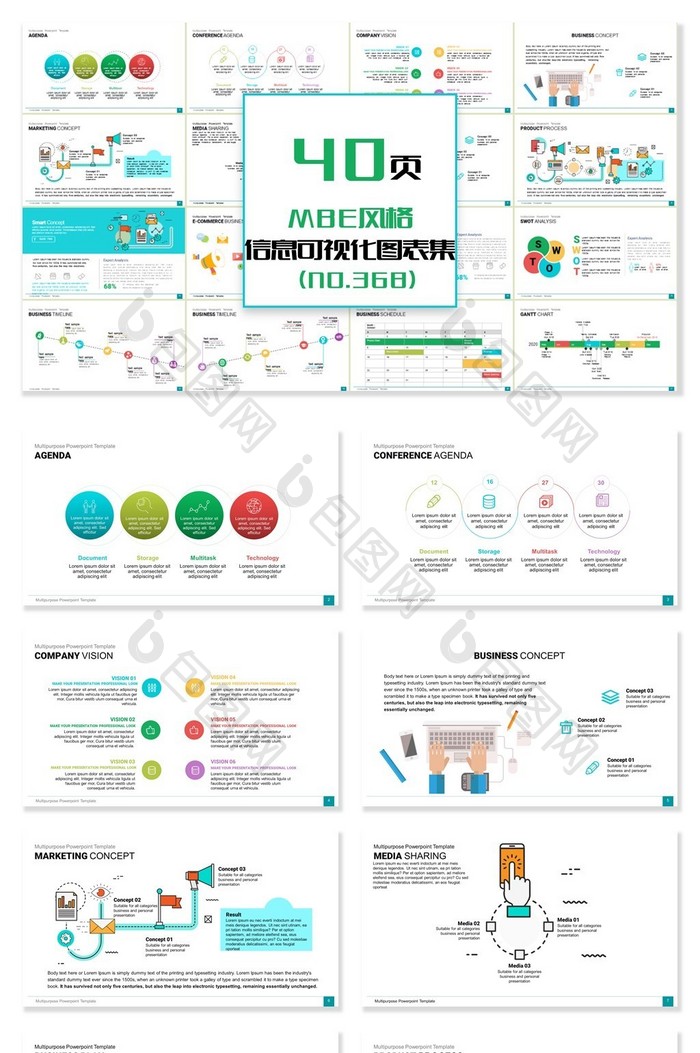 40页清新MBE风格信息可视化PPT图表