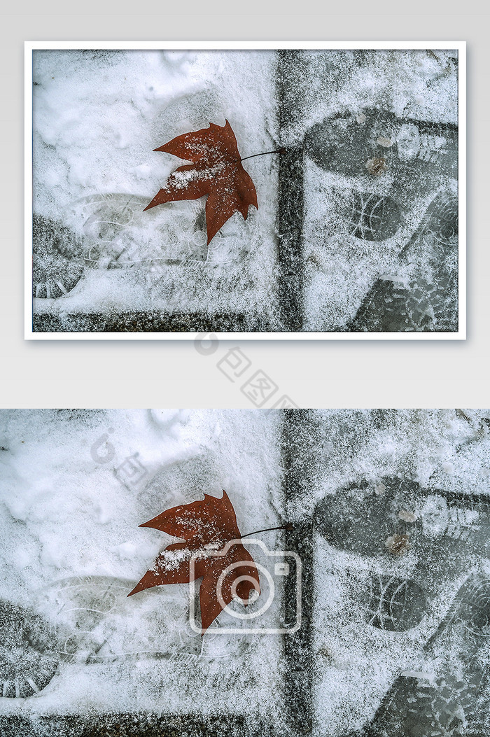 雪天枫叶街道脚印非主流图片图片