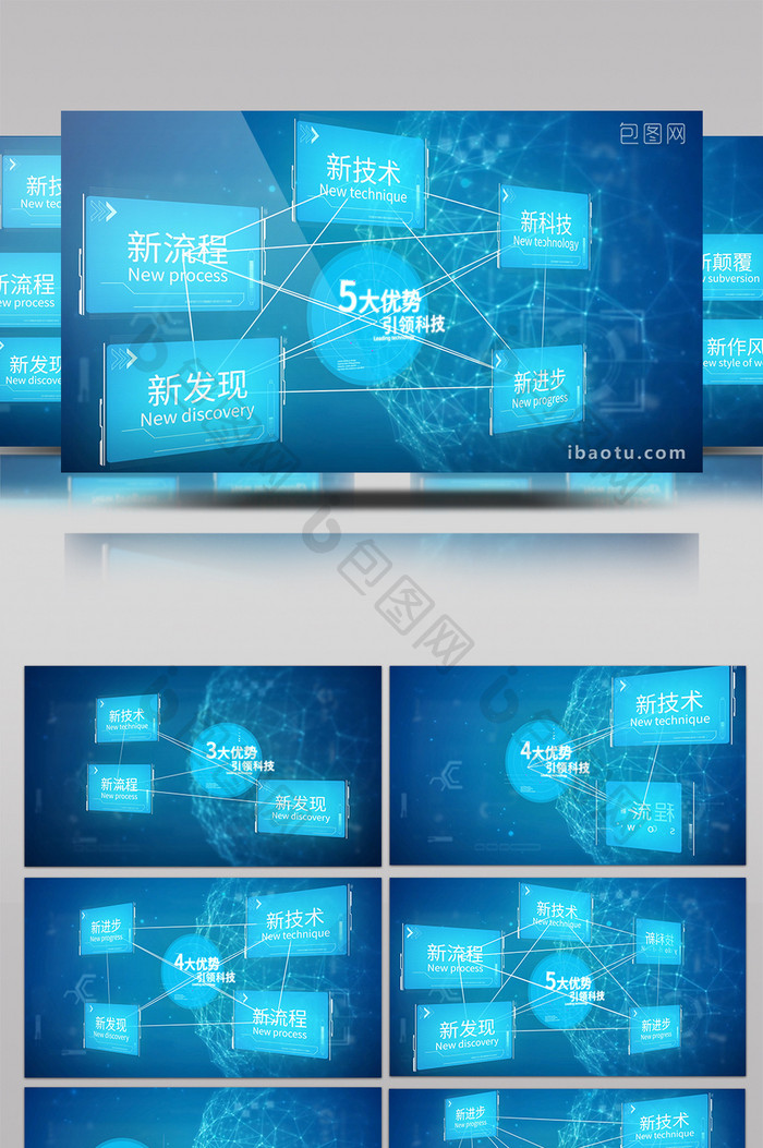 纯蓝高端高科技连线文字优势展示AE模板