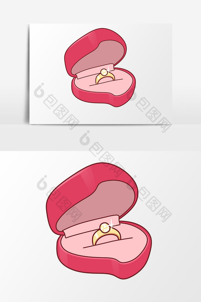 手绘卡通520表白季心形礼盒戒指元素免扣