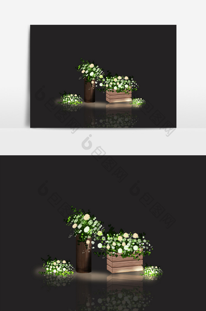 清新韩式婚礼舞台鲜花木桩木系花盆 Psd素材 包图网