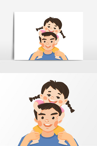 卡通风父亲节父女形象元素图片下载