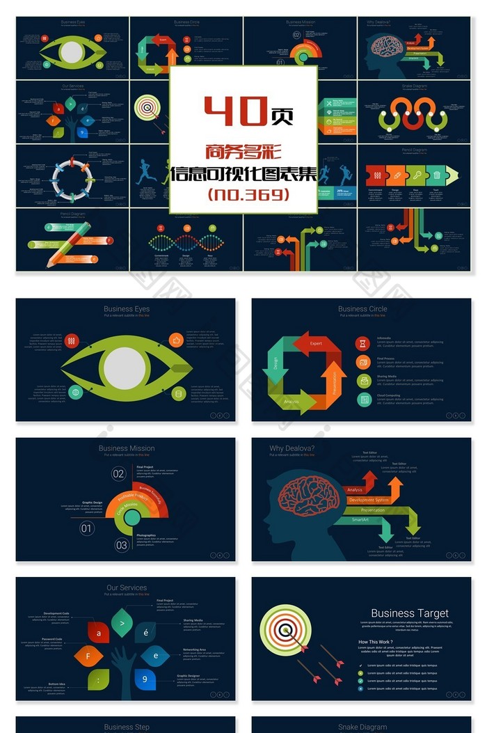 40页商务多彩信息可视化PPT图表