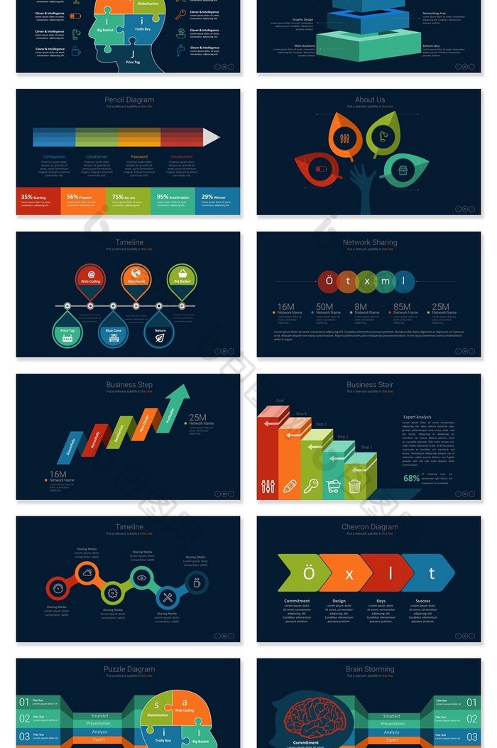 40页商务多彩信息可视化PPT图表
