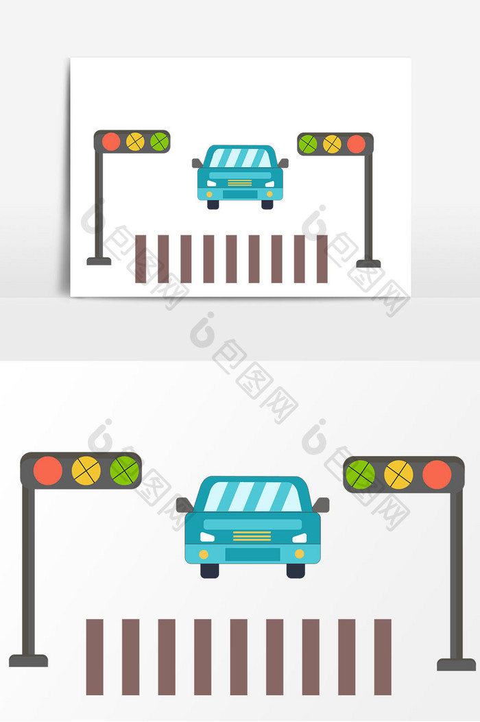 安全信号灯马路前停车元素