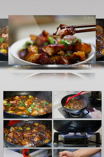 中餐制作红烧肉炒菜1080P实拍视频素材图片