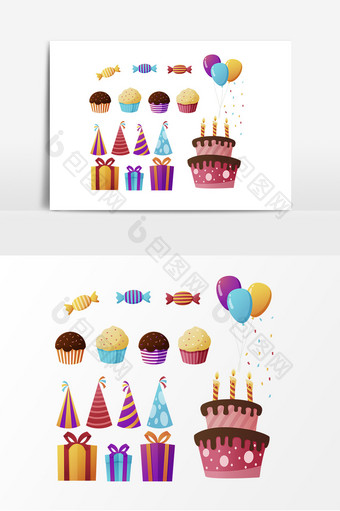 生日蛋糕漂浮气球糖果素材图片