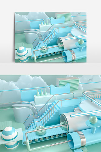 C4D蓝绿色天猫电商场景（OC渲染图片