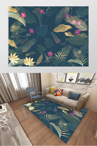 北欧简约绿植地毯图案设计图片