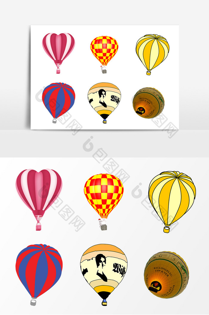 彩色漂浮热气球设计素材