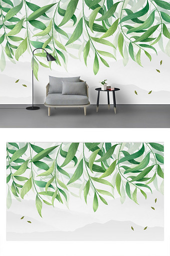 北欧手绘小清新植物叶子装饰画背景墙图片
