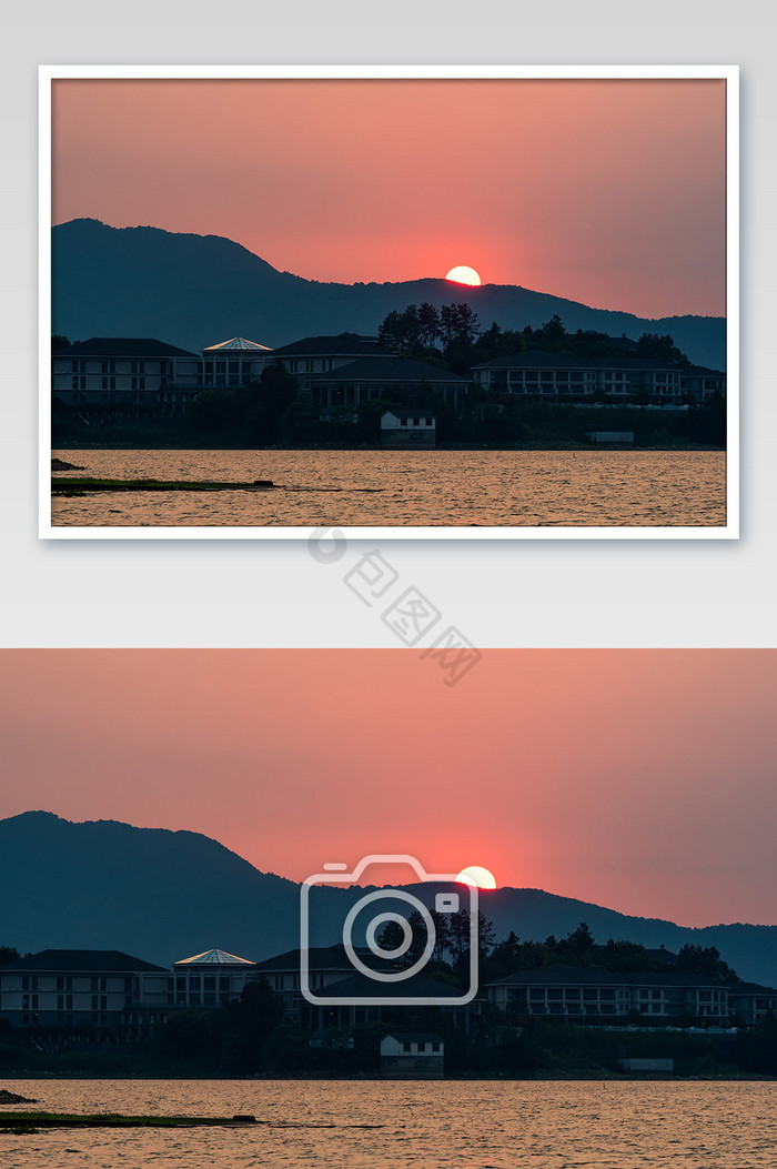 四明湖日落傍晚落日太阳下山摄影图片