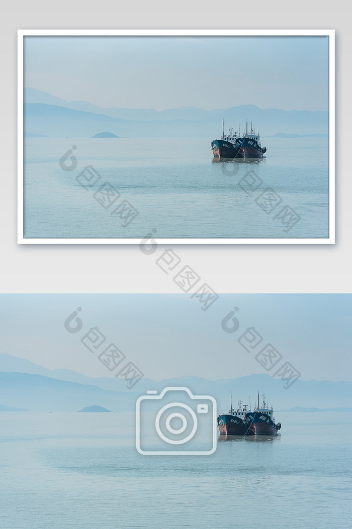 奉化莼湖桐照渔村大海渔船出海摄影图片