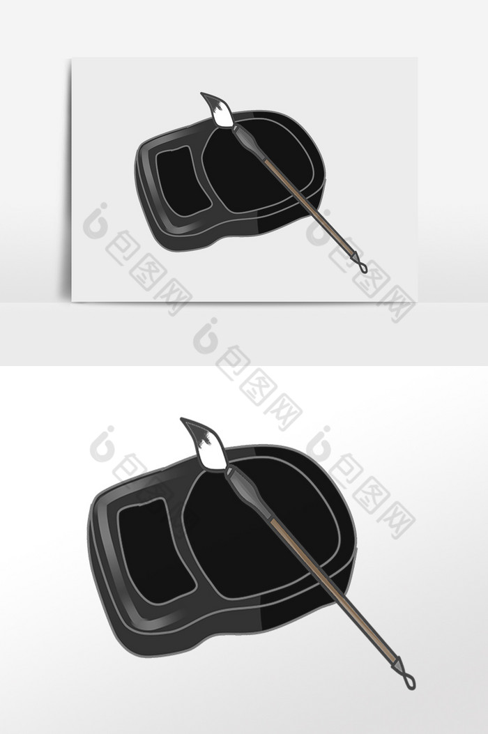 古风教育学习毛笔砚台插画图片