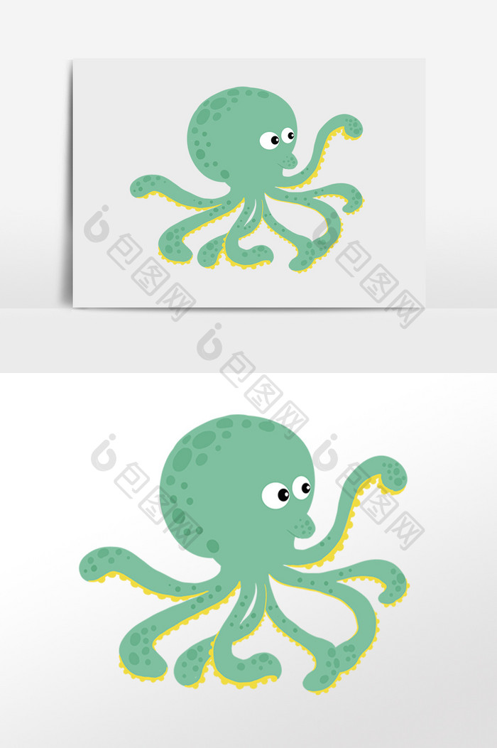 手绘卡通海洋生物绿色章鱼插画