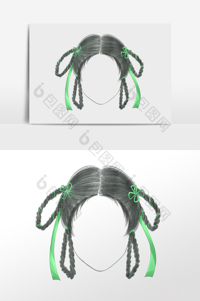 手绘古风假发髻头发发型插画
