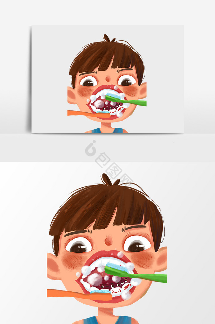 孩子刷牙口腔检查插画图片