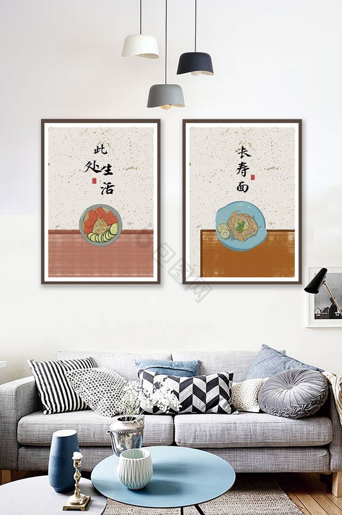 新中式民俗美食面条餐厅装饰画图片