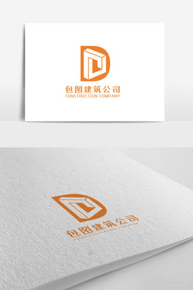 橙色大气几何风格建筑公司logo设计