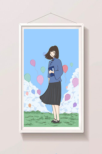 清新治愈五四青年节拿书的民国女学生插画图片