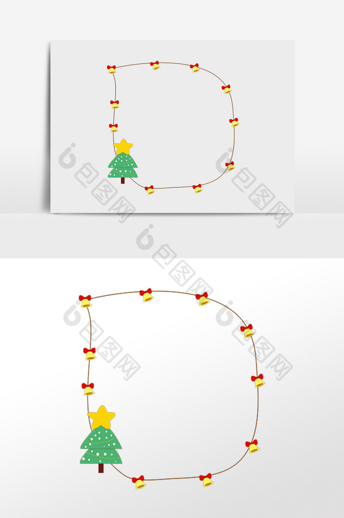 圣诞树铃铛装饰边框插画图片图片